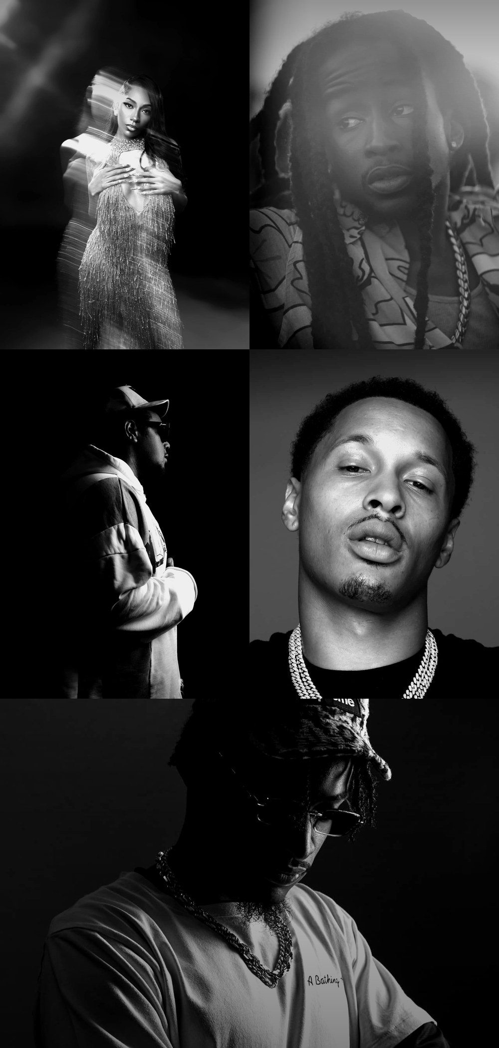 The Praxis Society Music roster — five artists, black and white